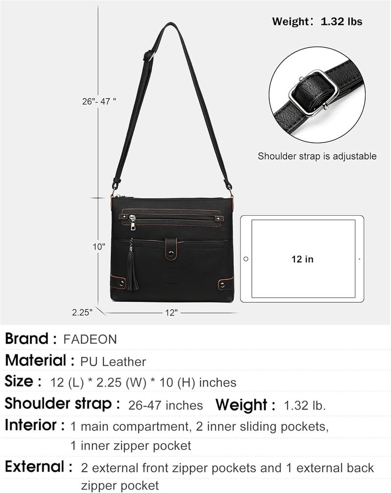 FADEON Large Crossbody Purses for Women Crossbody Bag, Designer Leather Cross Body Purses Multi Pocket Shoulder Bag - Image 4